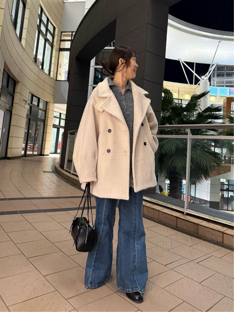 【新品未使用】mystic シャギーミドルコート　アイボリー　サイズ2