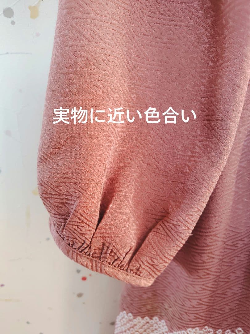 身幅53【紋付き-紗綾形地紋ワンピース】着物リメイク