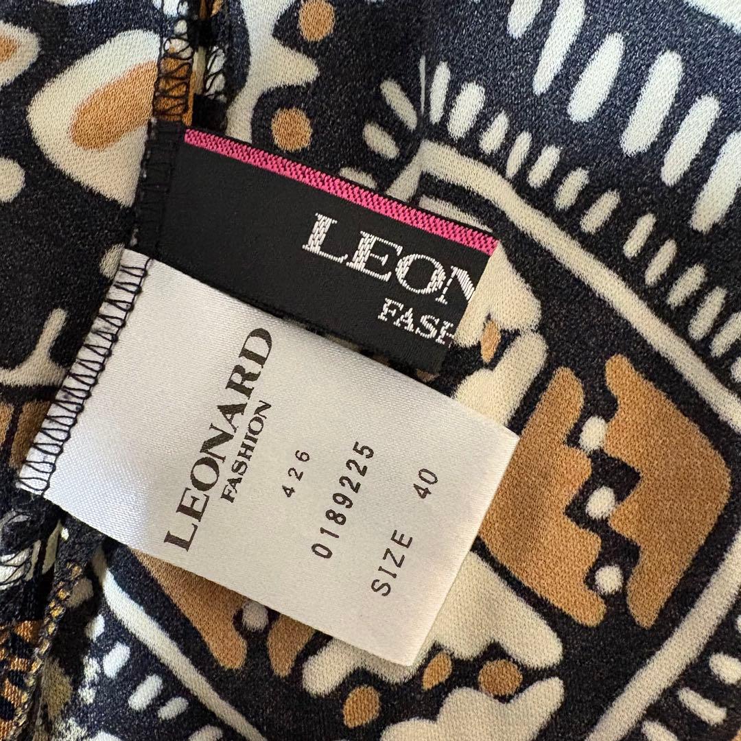 美品✨レオナール チュニック　ロングカットソー　長袖　カンカン素材　総柄
