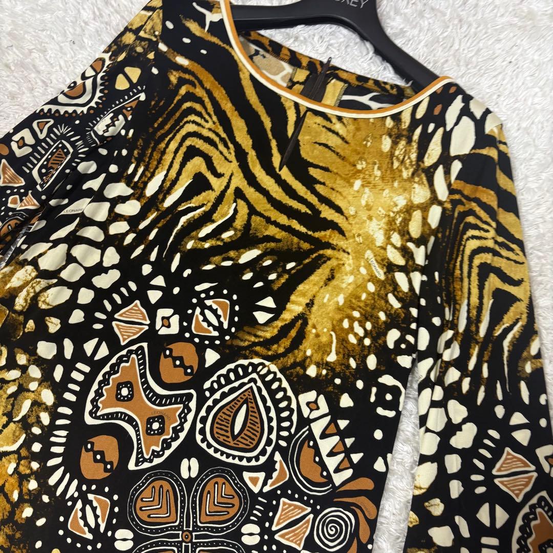 美品✨レオナール チュニック　ロングカットソー　長袖　カンカン素材　総柄