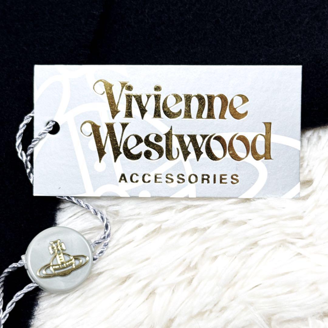 ✨新品✨ ヴィヴィアン　ロゴ刺繍　極上手触り 100%ウール マフラー ネイビー