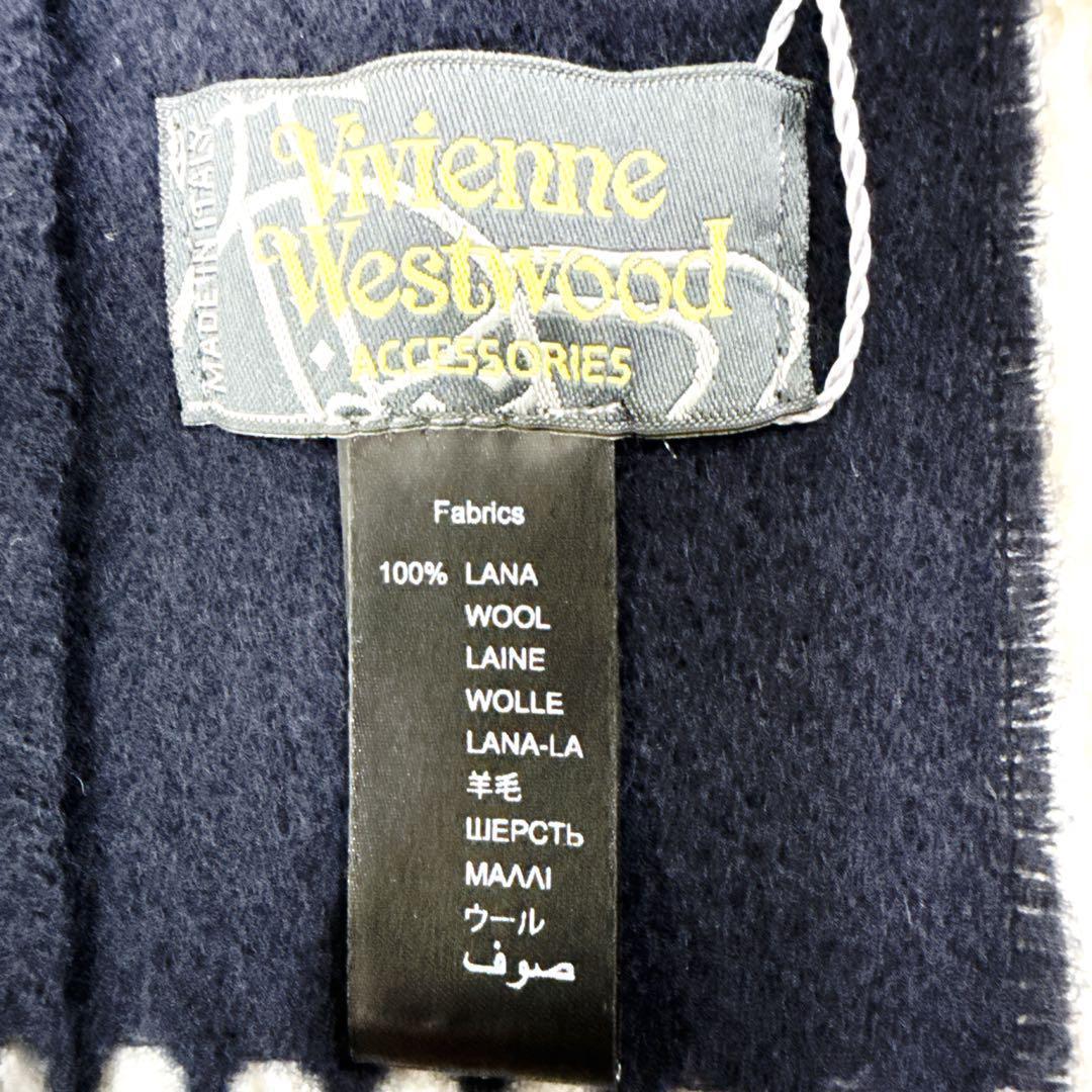 ✨新品✨ ヴィヴィアン　ロゴ刺繍　極上手触り 100%ウール マフラー ネイビー
