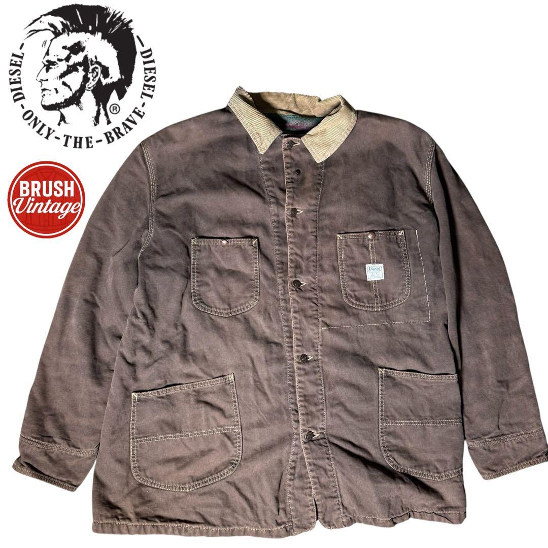 [t390]イタリア製ディーゼルカバーオールダークブラウンXLサイズチョアコート