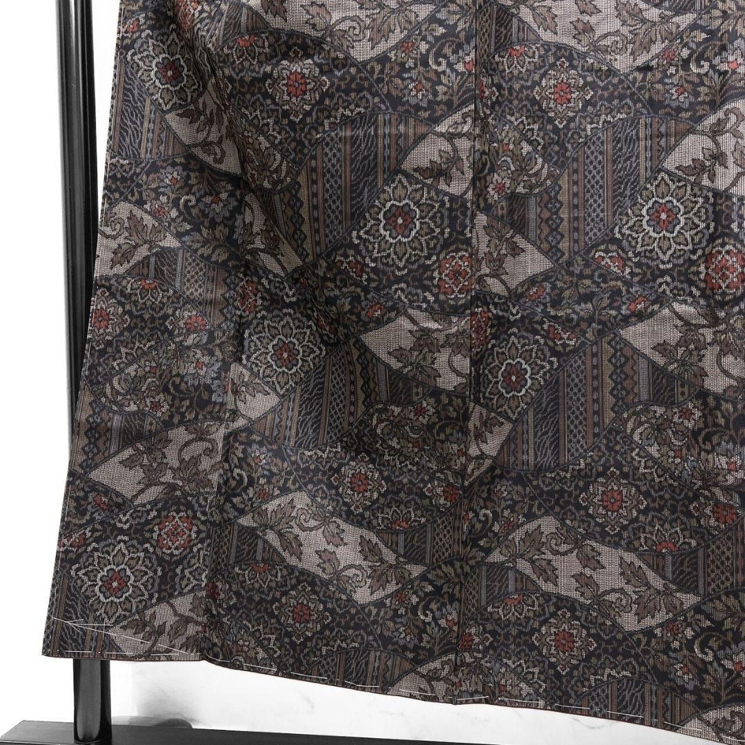 未着用　小紋　大島紬　菱取り　唐花模様　華紋　縦縞模様　着物　054a p