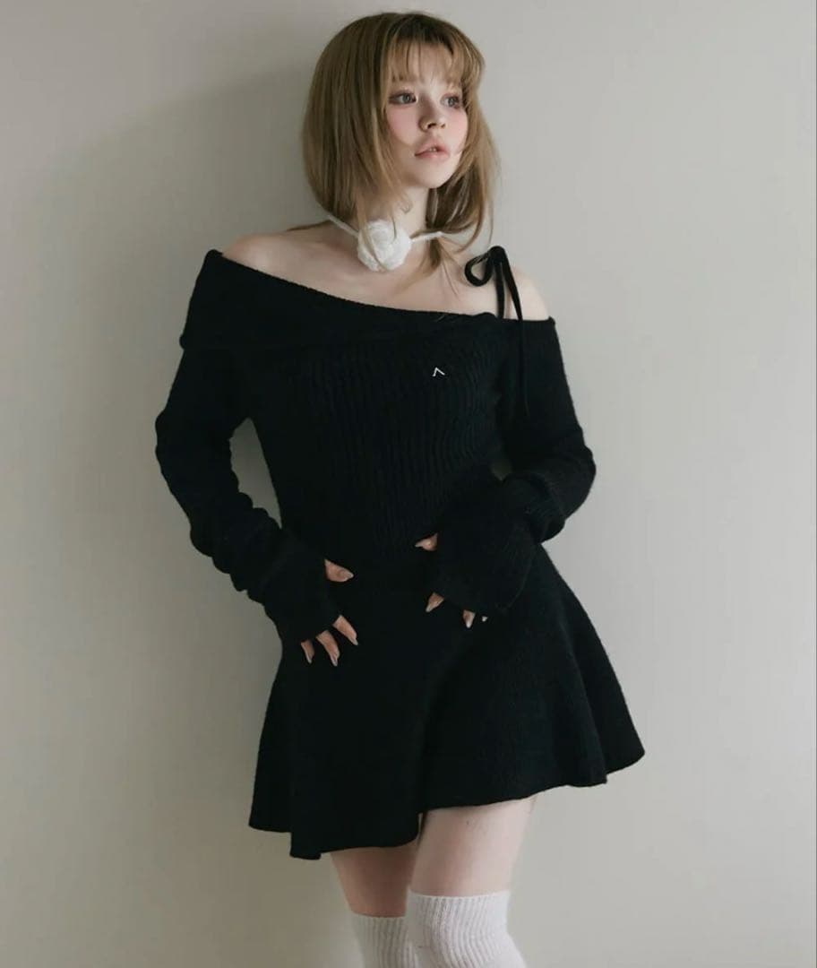 スカート andmary Wendy flare mini dress black