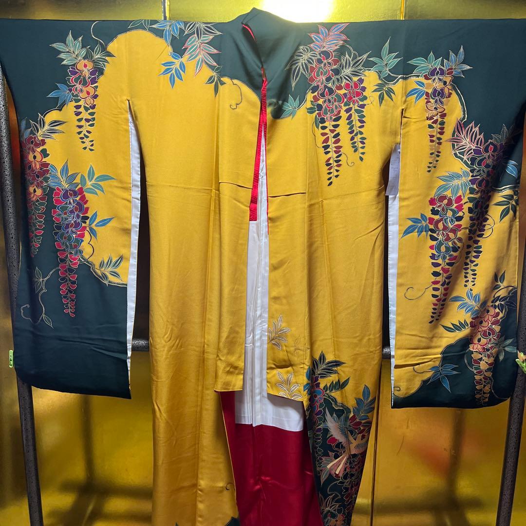 ☆☆ sala_tea☆☆振袖　正絹　成人式　紅型友禅　からし色