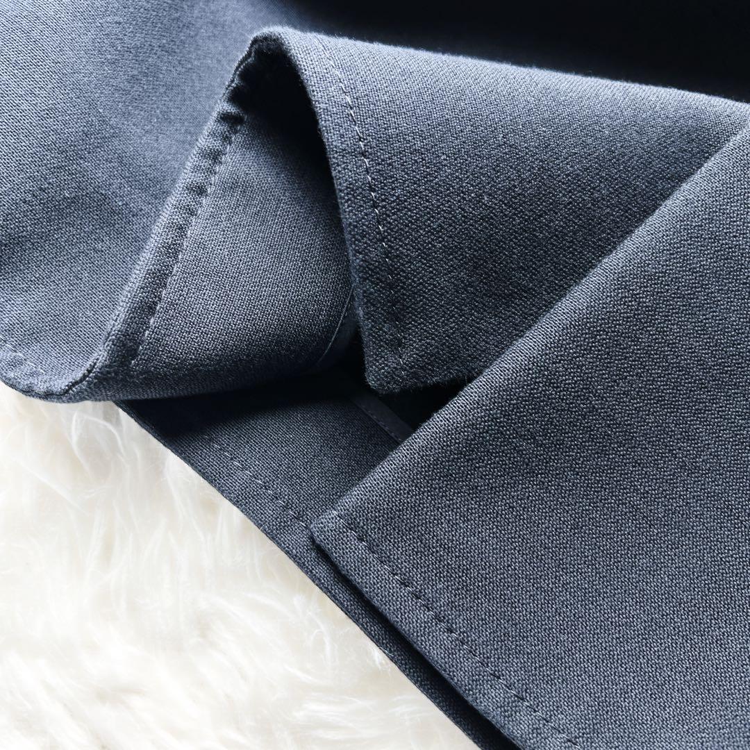 美品　HERMES エルメス　ウール　ネイビー　台形　スカート　シェル　セリエ