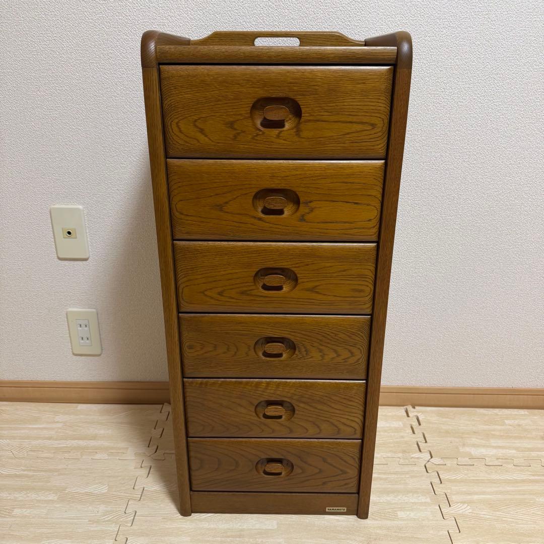 浜本工芸 ナラ材 木製 6段 スリムチェスト 国産