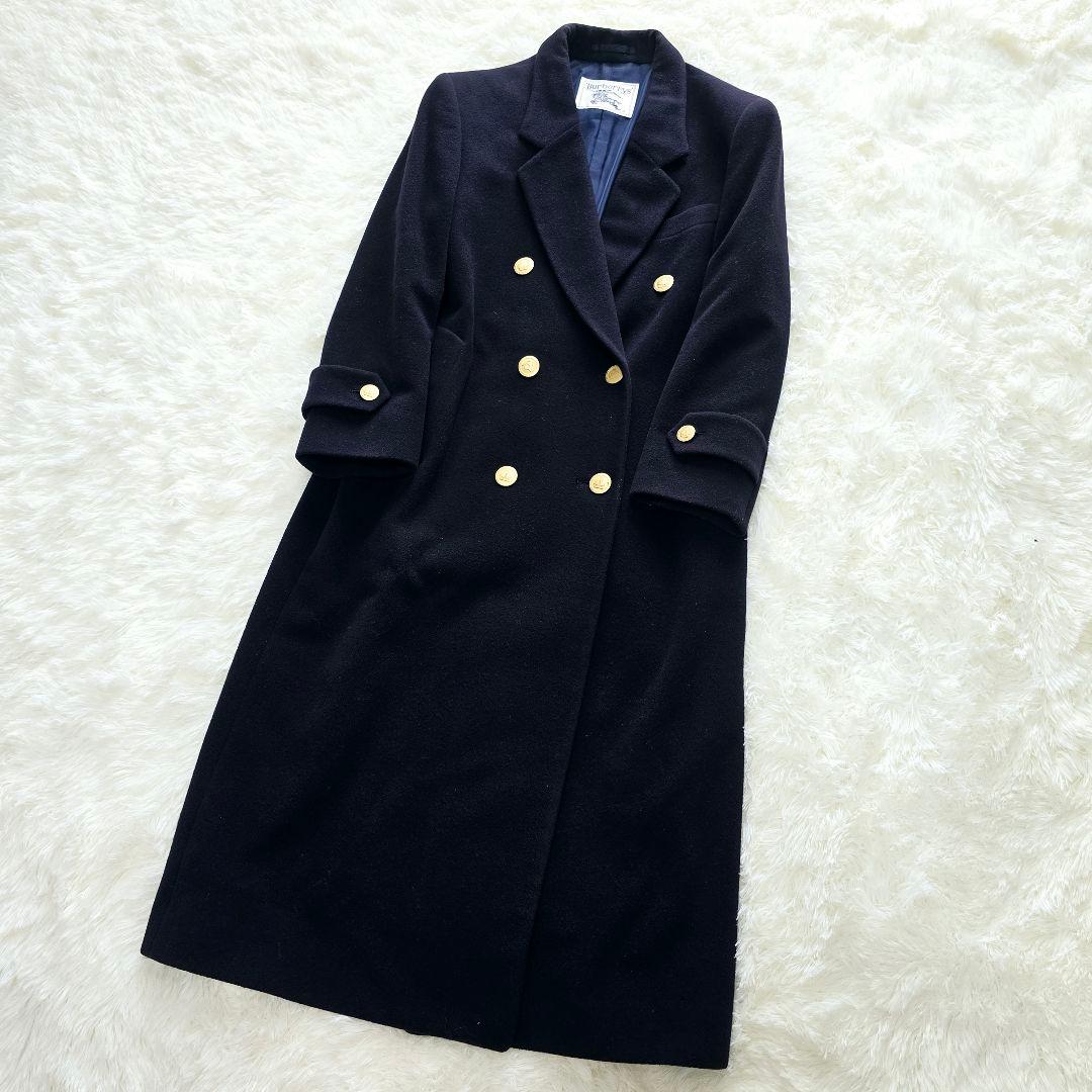 美品✨バーバリーズ 金ボタン カシミヤ ダブル チェスターコート ネイビー L