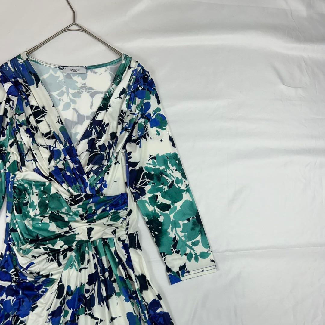 P34 新品未使用 F エジェリ ストレッチ 花柄 ロングワンピース レディース