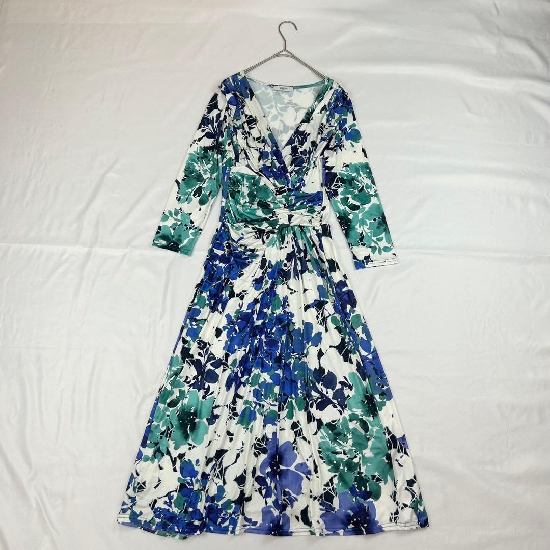 P34 新品未使用 F エジェリ ストレッチ 花柄 ロングワンピース レディース