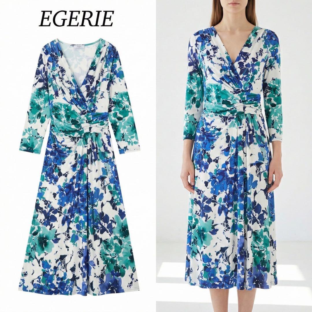 P34 新品未使用 F エジェリ ストレッチ 花柄 ロングワンピース レディース