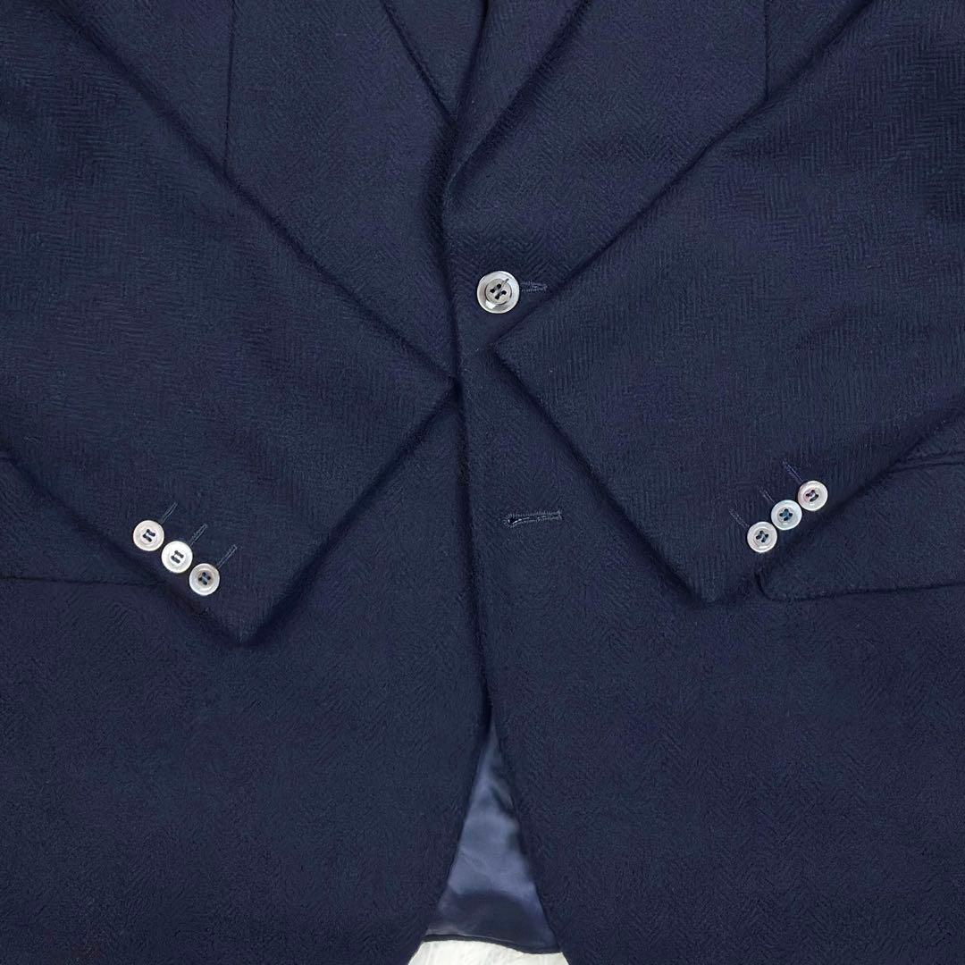 美品　エルメネジルドゼニア　ツイード　ヘリンボーン　紺ブレザー　貝ボタン　2XL