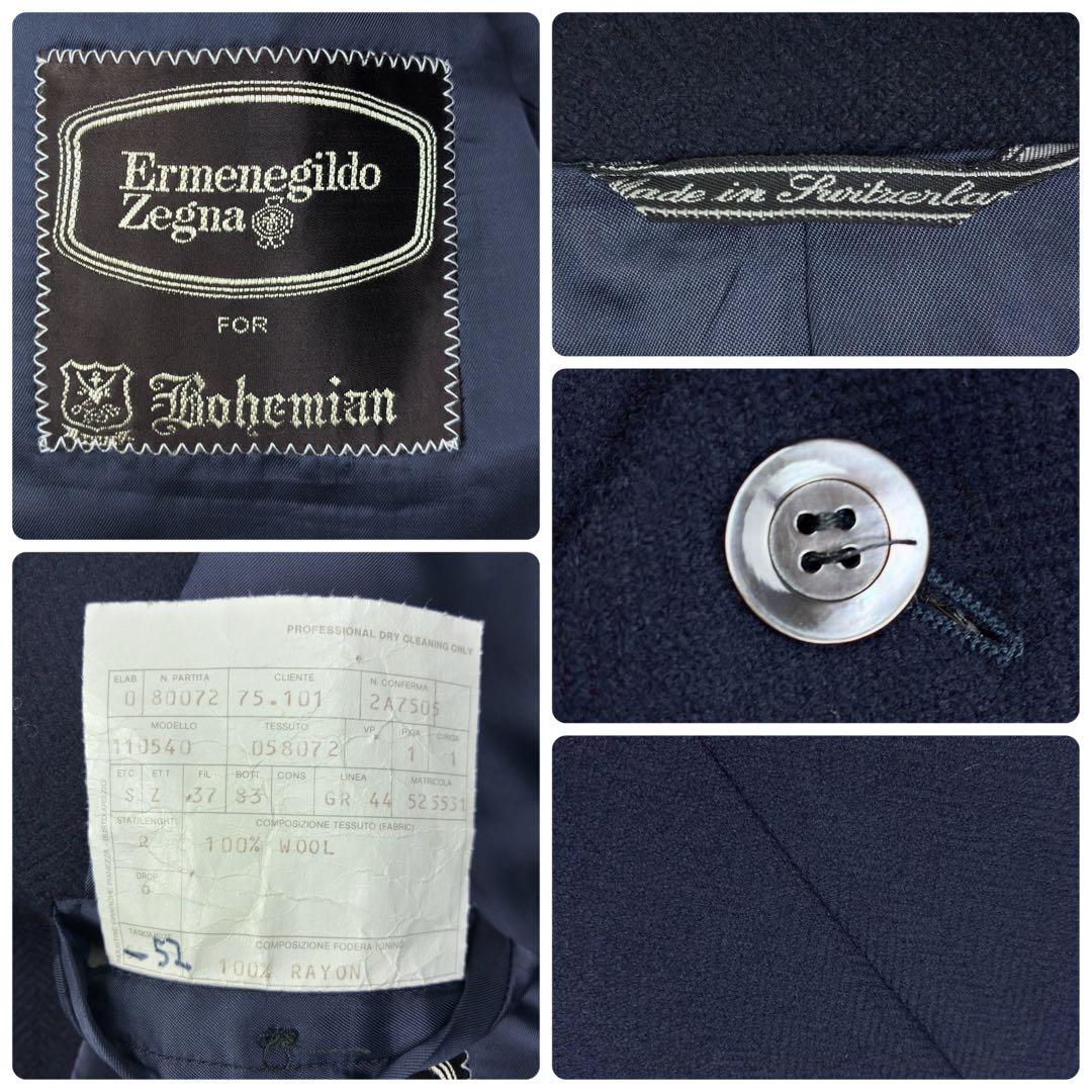 美品　エルメネジルドゼニア　ツイード　ヘリンボーン　紺ブレザー　貝ボタン　2XL