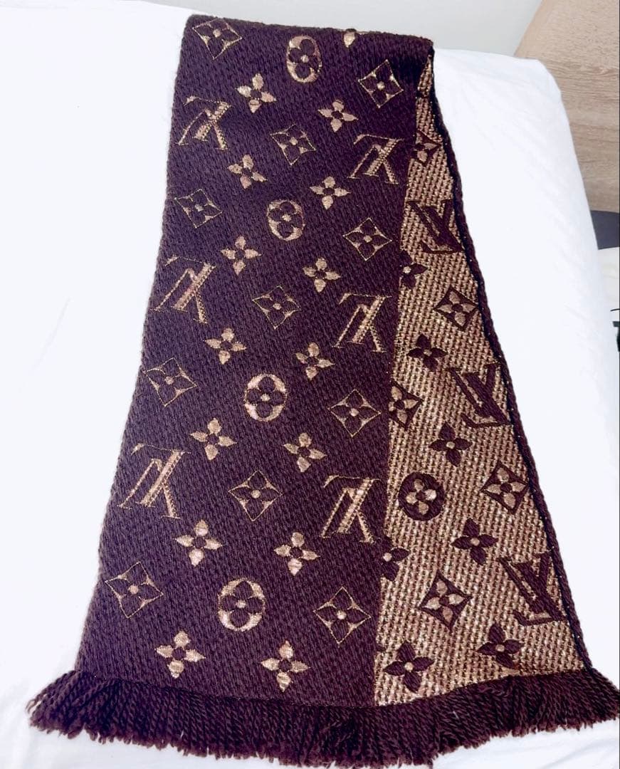 Louis Vuitton モノグラム マフラー ブラウン ゴールド 箱付正規品
