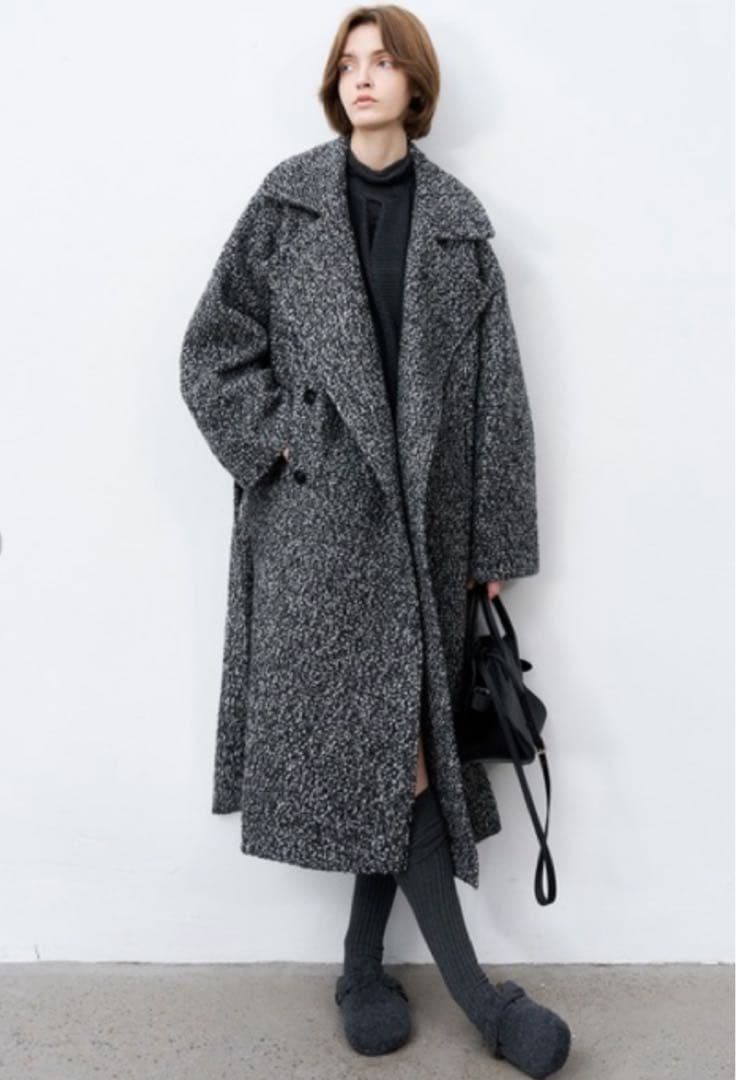 ⭐️新品⭐️tageechita ミックスカラーブークレウール ラペルロングコートM