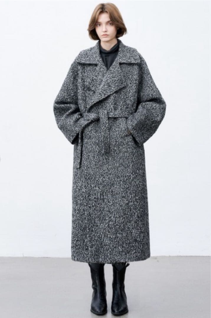 ⭐️新品⭐️tageechita ミックスカラーブークレウール ラペルロングコートM