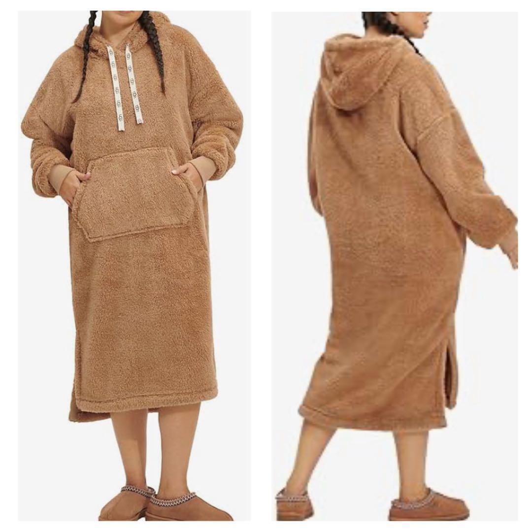新品タグ付きUGG ボア モコモコ フード付き ワンピース キャメル 大きい L