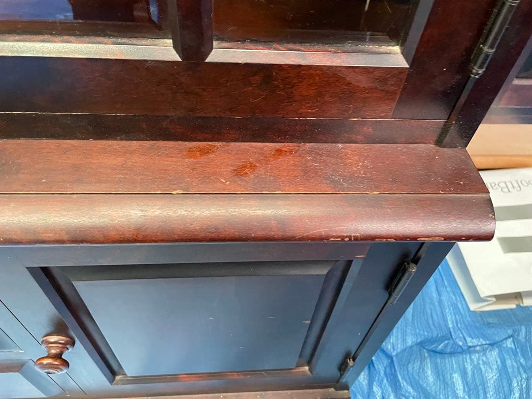 北海道民芸家具　ガラス扉キャビネット　食器棚