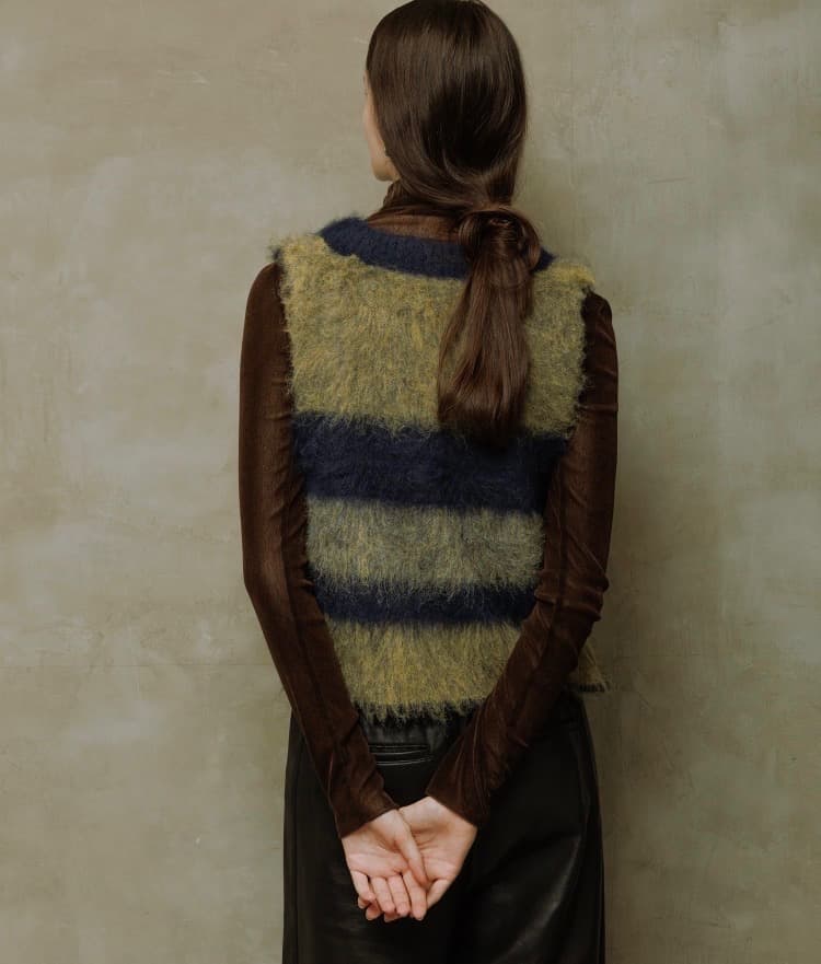 タグ付き【WEB限定】ブラッシュドボーダーベスト　ネイビー