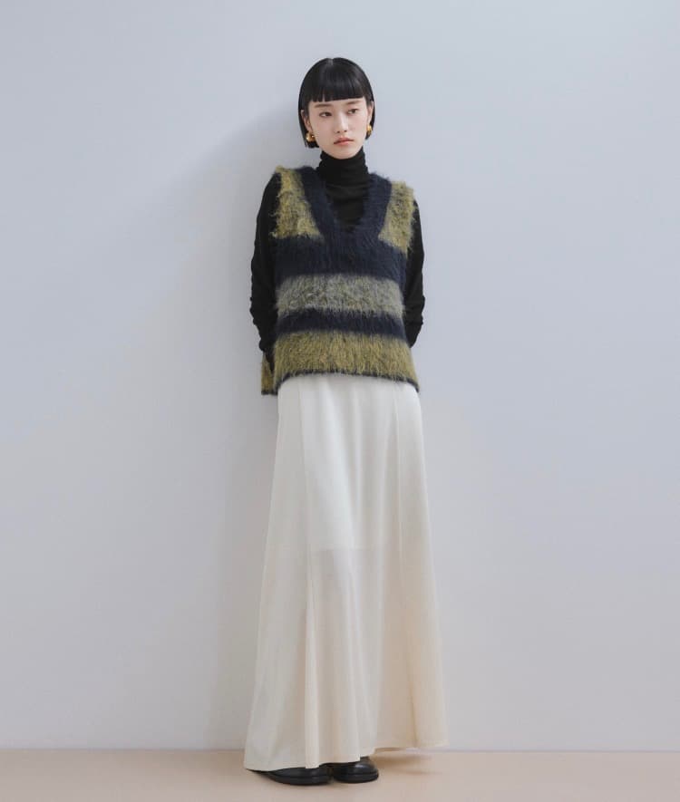 タグ付き【WEB限定】ブラッシュドボーダーベスト　ネイビー