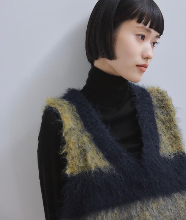 タグ付き【WEB限定】ブラッシュドボーダーベスト　ネイビー