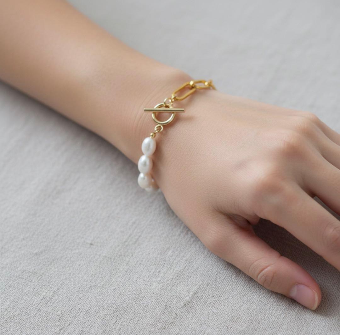 【meow】天然淡水パールのマンテルブレスレット