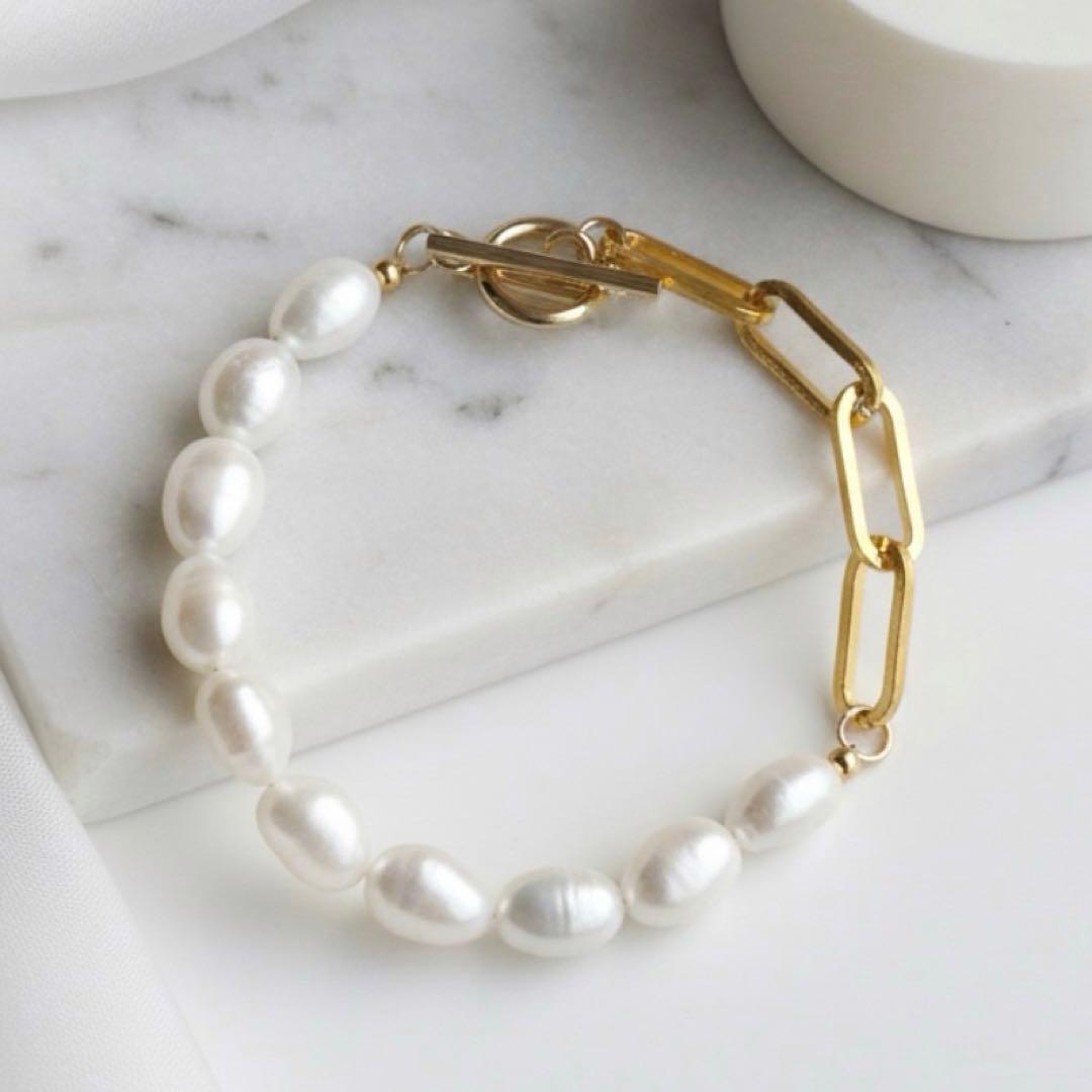 【meow】天然淡水パールのマンテルブレスレット