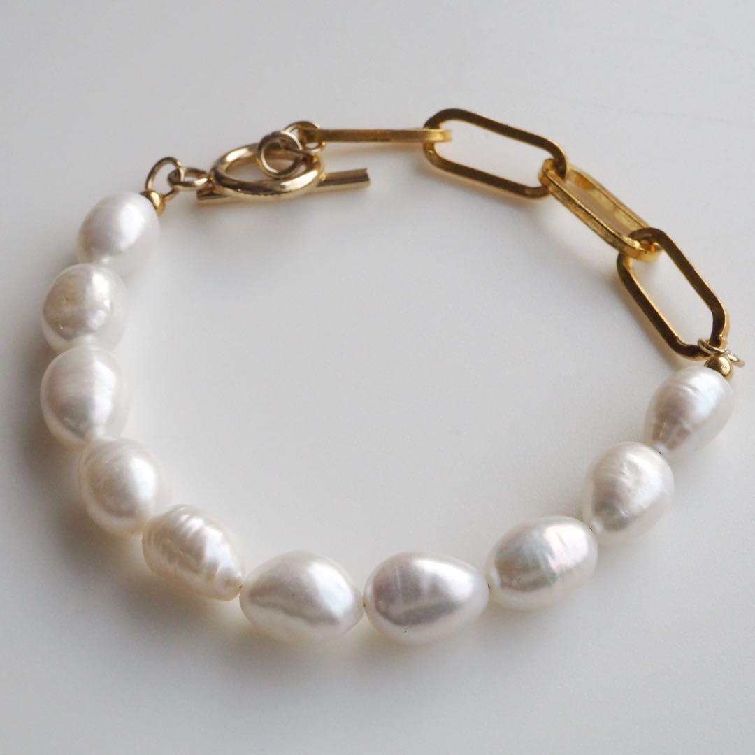 【meow】天然淡水パールのマンテルブレスレット