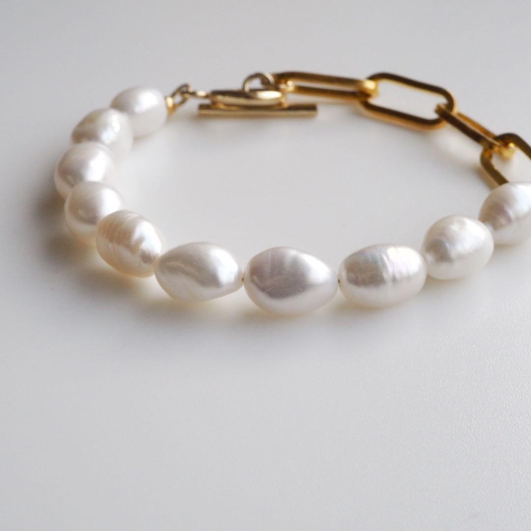 【meow】天然淡水パールのマンテルブレスレット