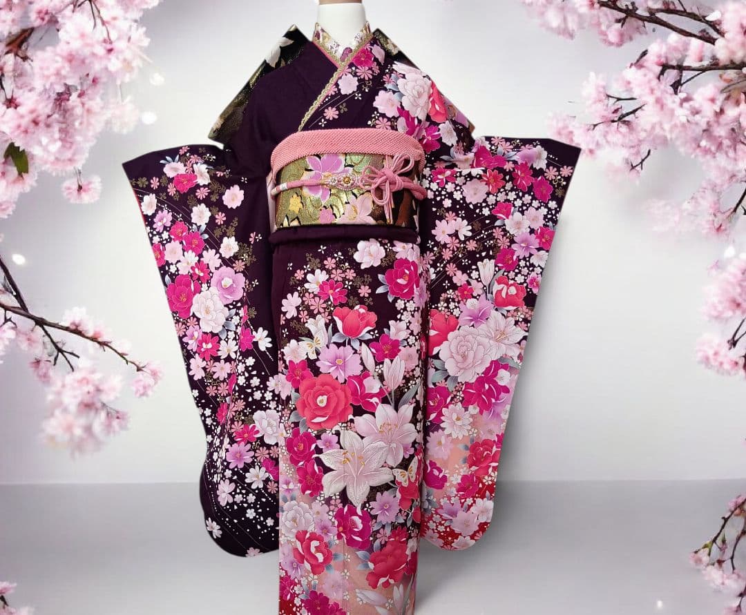 成人式　振袖フルセット　紫　卒業式　前撮り　週末SALE
