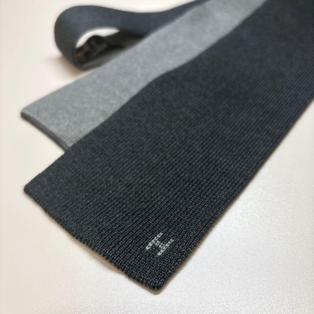ほぼ未使用 HERMES ニットタイ リバーシブル 無地 H柄 シルク 2way