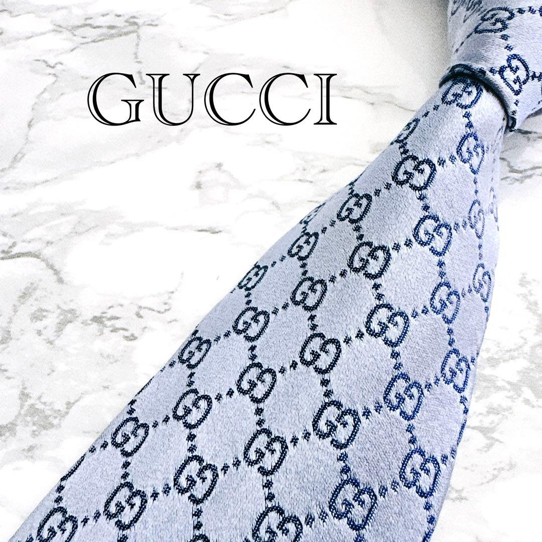 ♡高人気柄♡Gucciグッチネクタイ ライトブルー系シェリーライン
