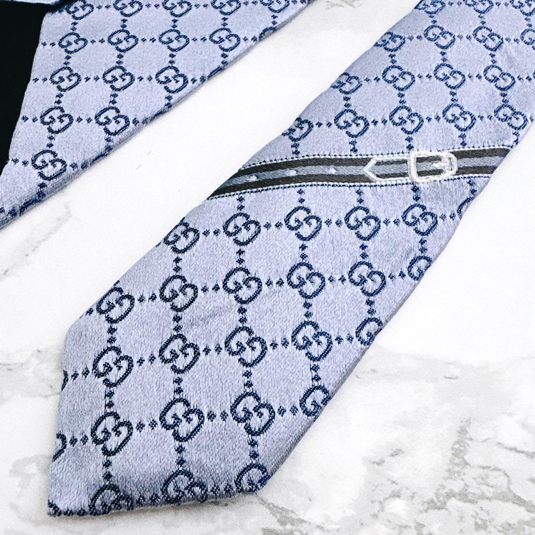 ♡高人気柄♡Gucciグッチネクタイ ライトブルー系シェリーライン