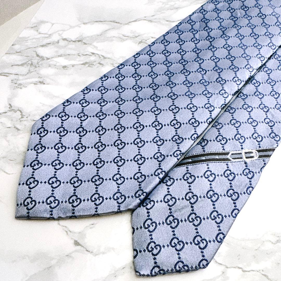 ♡高人気柄♡Gucciグッチネクタイ ライトブルー系シェリーライン