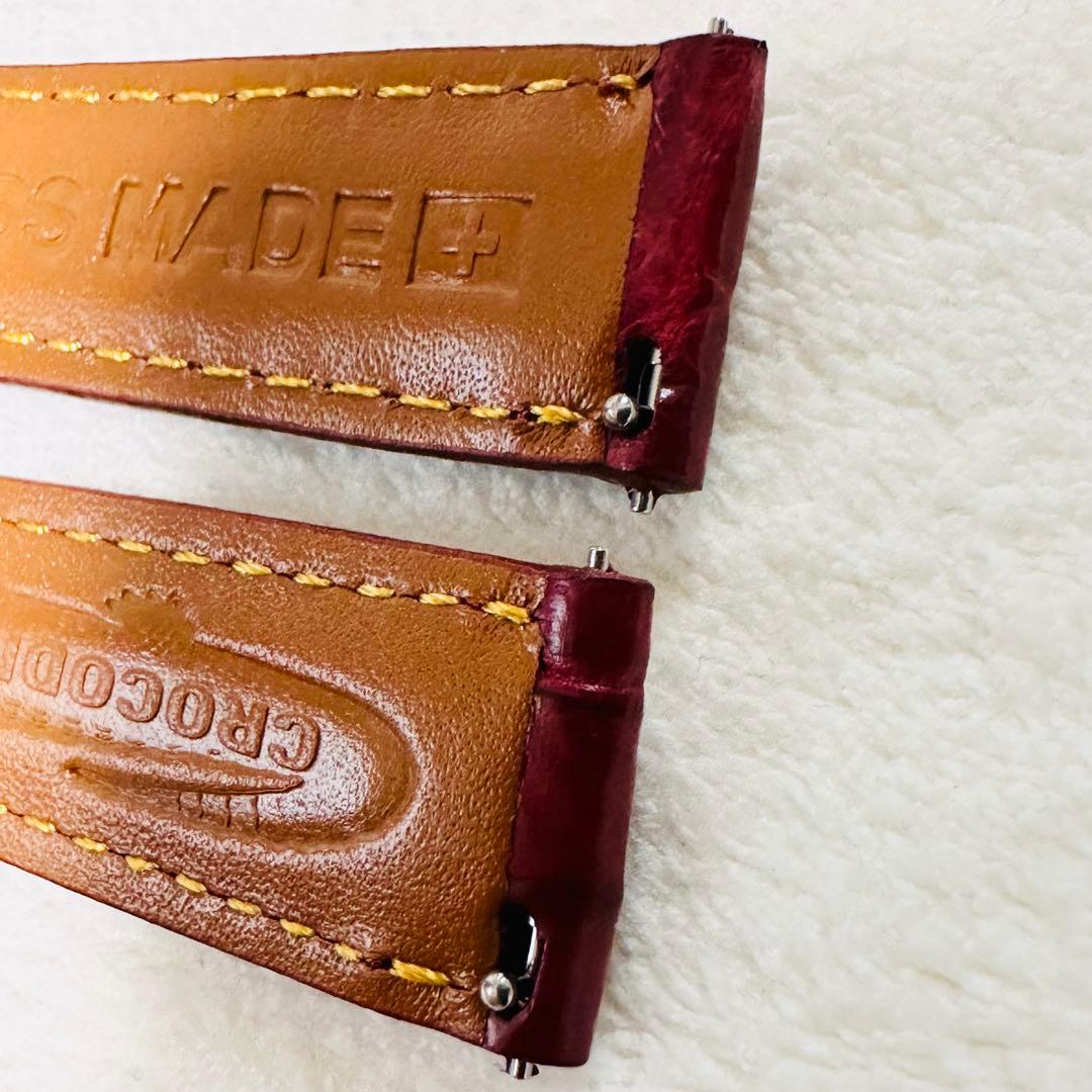 1047#18mm-16mmボルドー★本物クロコダイルレザーベルト★スイス製