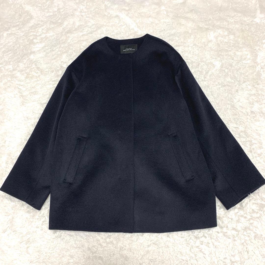 極美品✨グリーンレーベルリラクシング ウール ノーカラーミドルコート カシミヤ