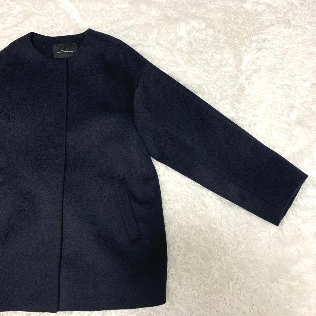 極美品✨グリーンレーベルリラクシング ウール ノーカラーミドルコート カシミヤ