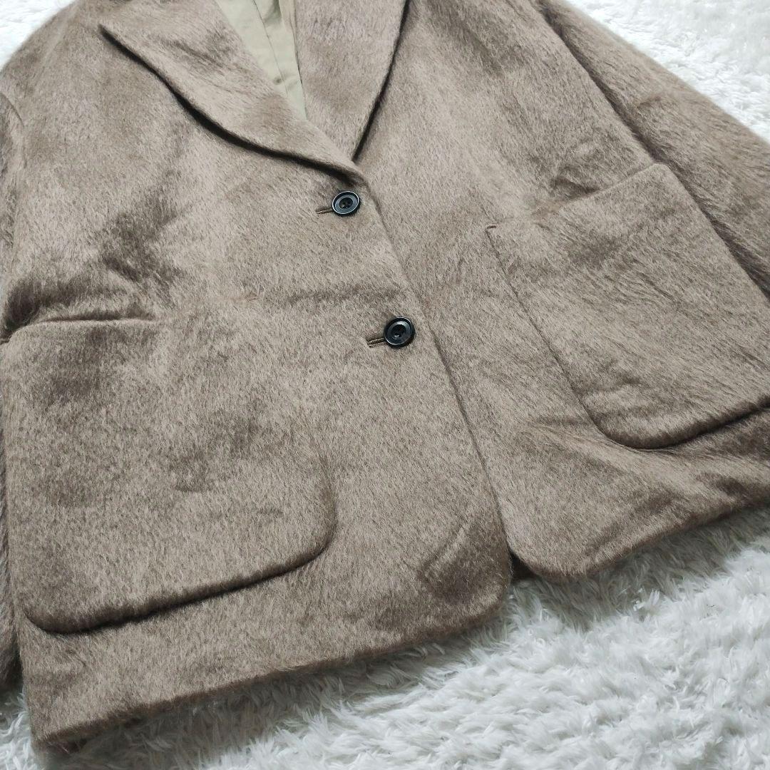 美品　23AW　スピックアンドスパン　シャギージャケットコート　モヘヤ　ブラウン