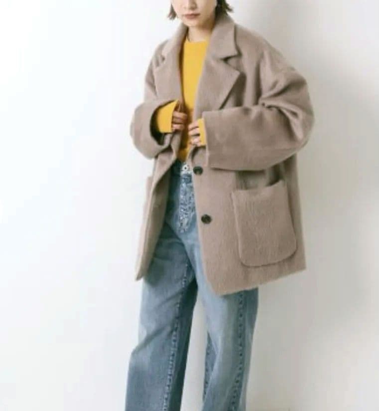 美品　23AW　スピックアンドスパン　シャギージャケットコート　モヘヤ　ブラウン