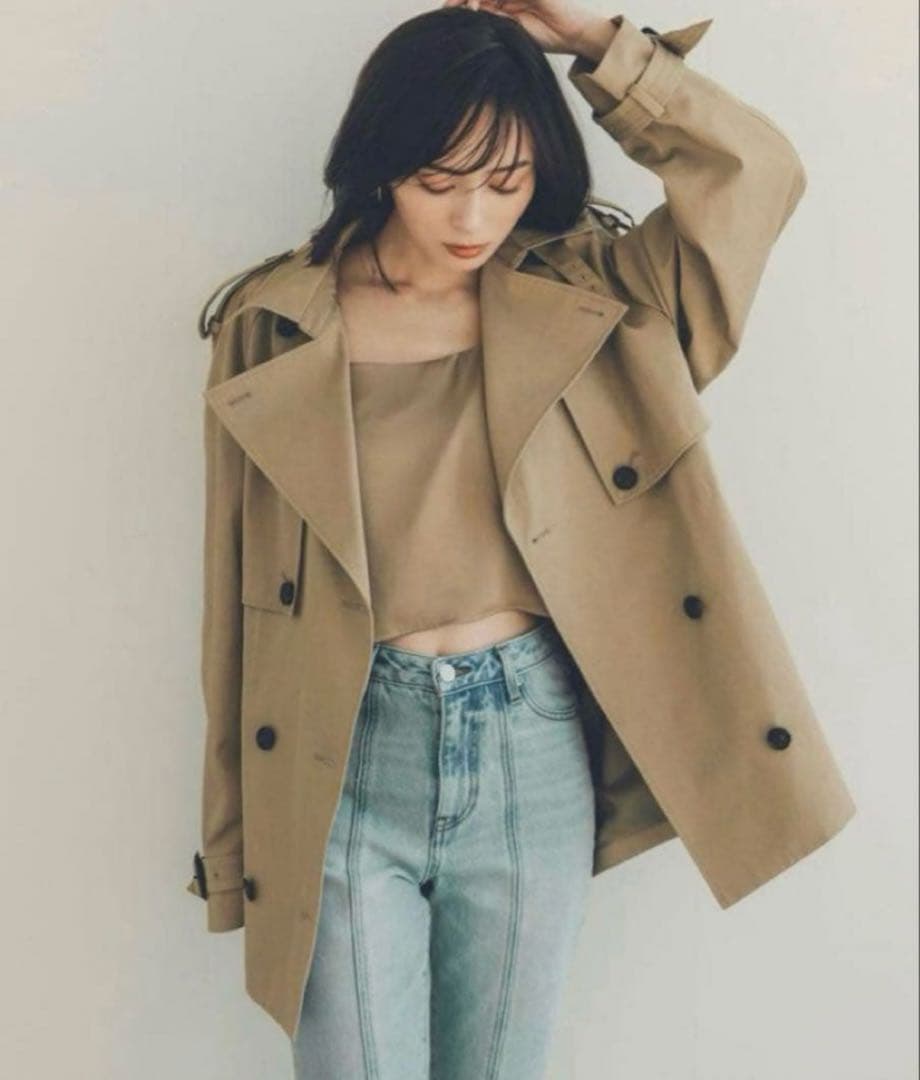 anuans ハーフオーバートレンチコート(ベージュ)(Mサイズ)