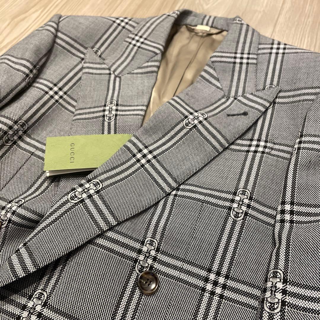 【新品未使用】グッチ　781621 ホースビットウールチェックジャケット
