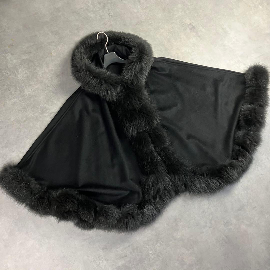 SAGA FURS サガファー カシミヤケープ ポンチョ 黒 フォックス 和装