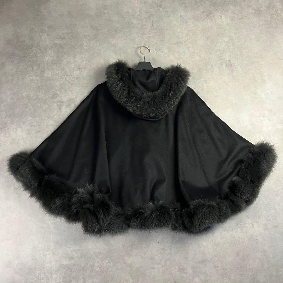 SAGA FURS サガファー カシミヤケープ ポンチョ 黒 フォックス 和装