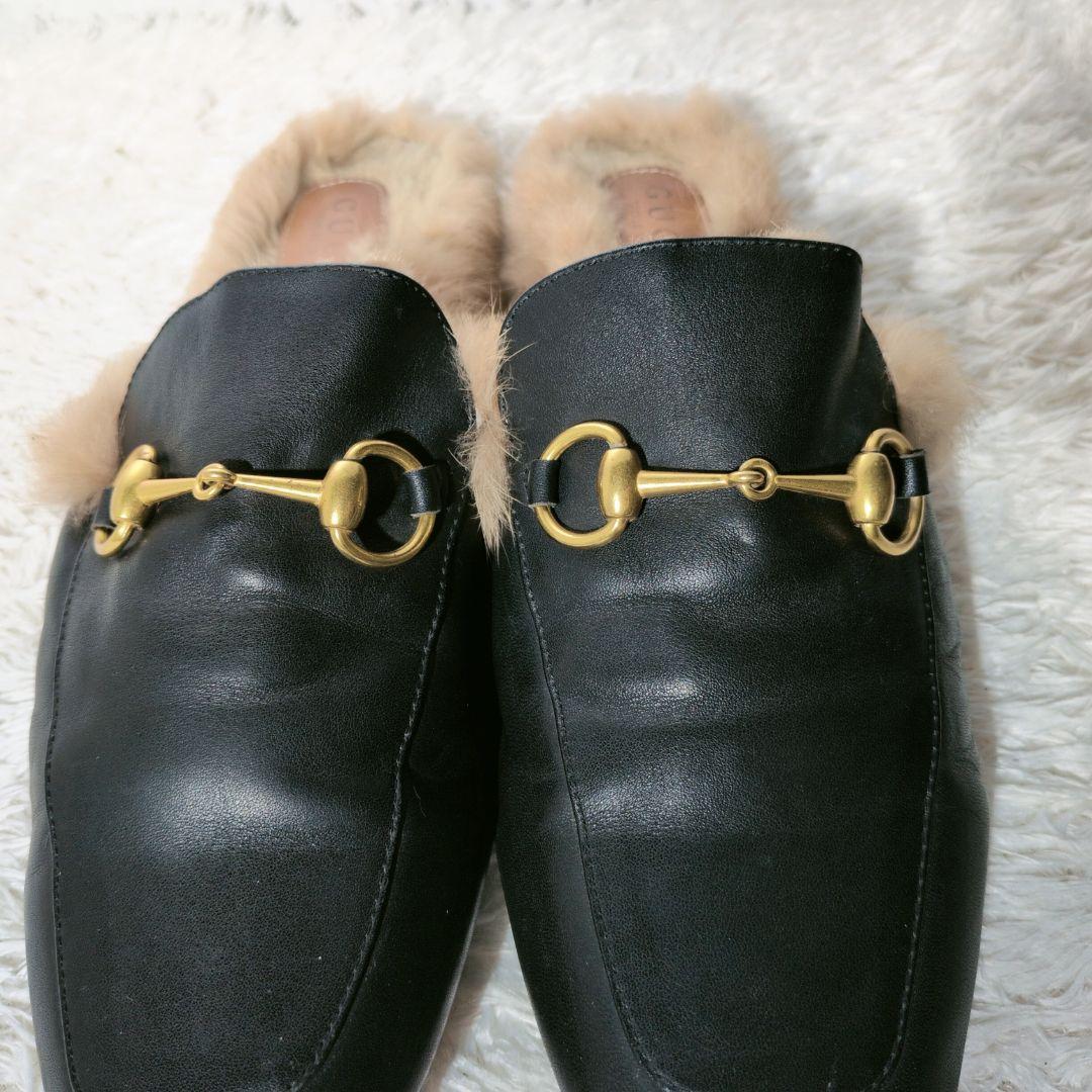 グッチ　プリンスタウン　サンダル　スリッポン　ホースビット　ファー　レザー　43