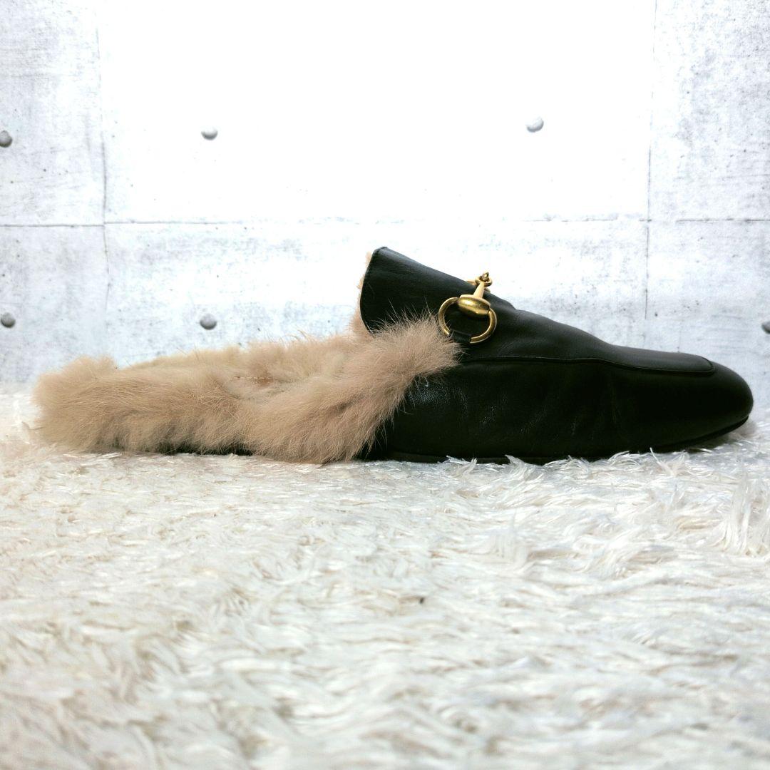 グッチ　プリンスタウン　サンダル　スリッポン　ホースビット　ファー　レザー　43