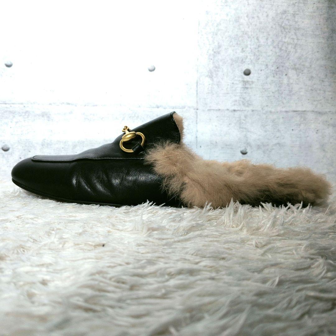 グッチ　プリンスタウン　サンダル　スリッポン　ホースビット　ファー　レザー　43