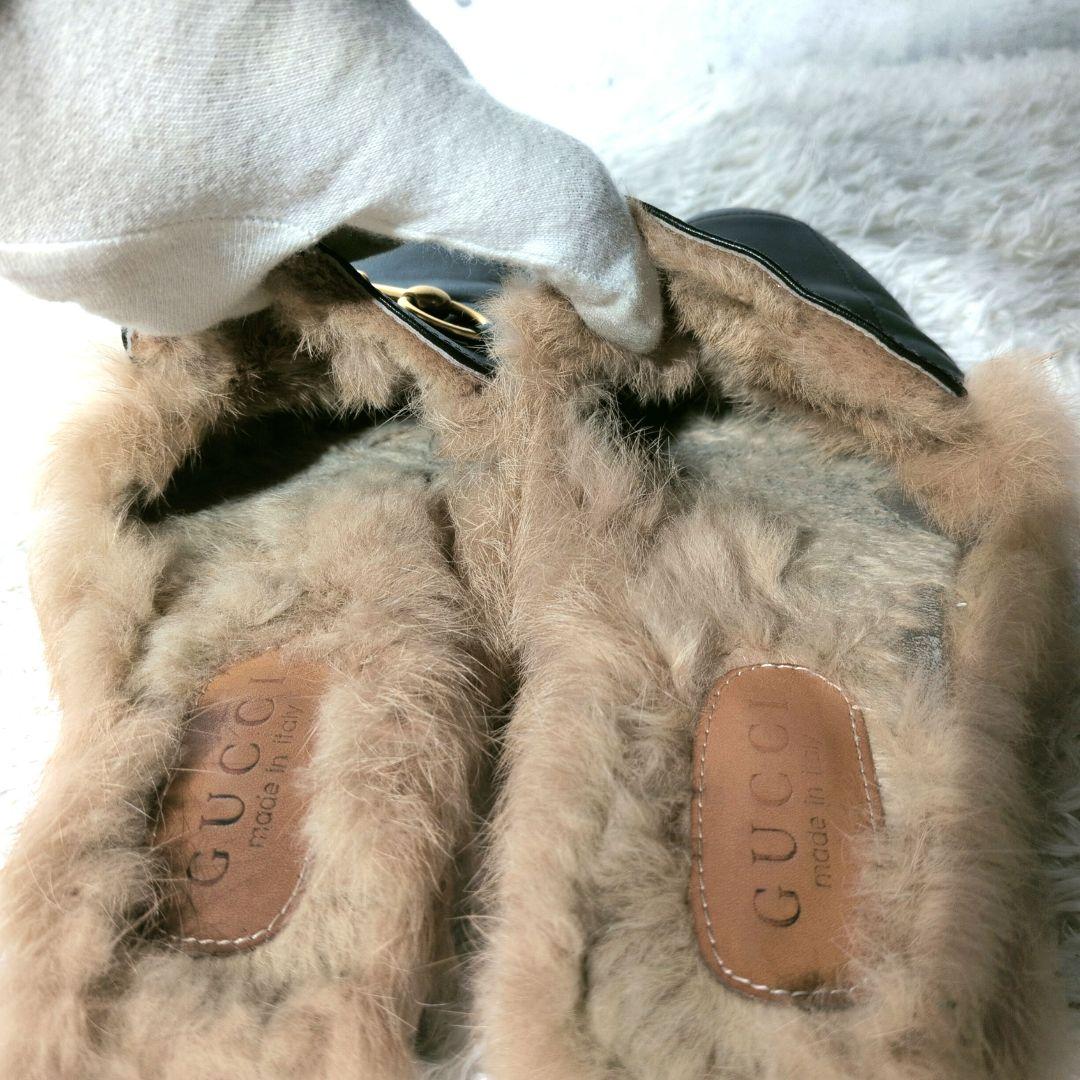 グッチ　プリンスタウン　サンダル　スリッポン　ホースビット　ファー　レザー　43