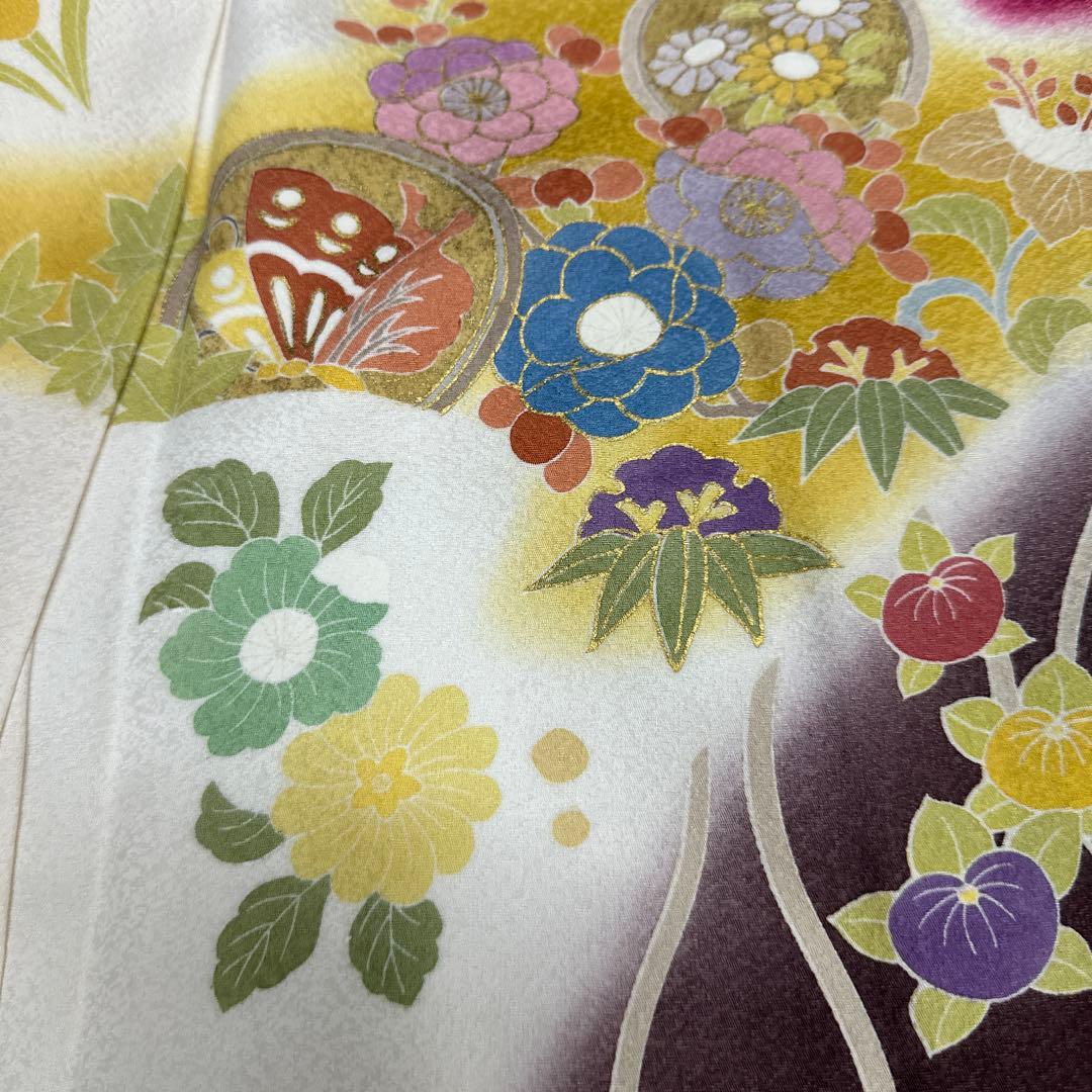 白地 染め分け 古典柄 京友禅 金駒刺繍 振袖