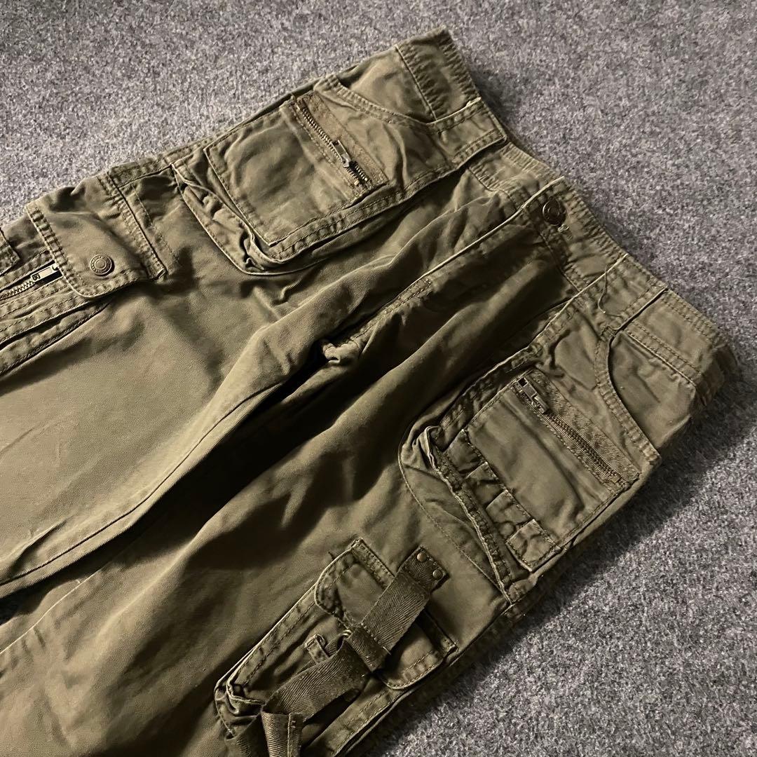 蓮様　フレア　カーゴパンツ　ギミック　ミニタリー　y2k カーキ S